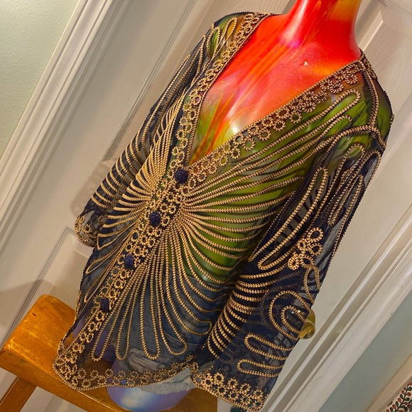 VINTAGE HANDMADE Gorgeous Fancy Festival Transulent Cover Up Top - Picture 3 of 11